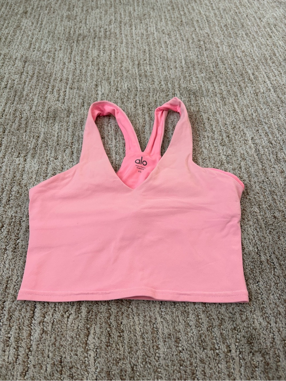 ALO Yoga Pink V-Neck Racerback Sports Bra Crop
